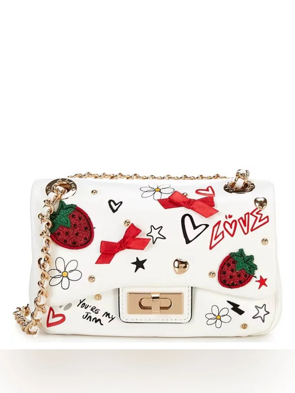 Aldo White Embroidered Strawberry & Bow Crossbody Bag